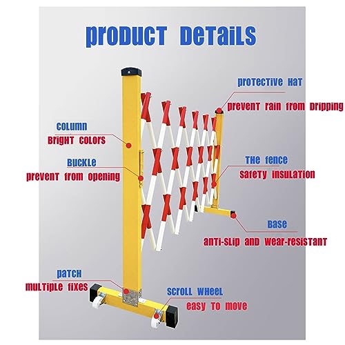 Puerta de seguridad plegable retráctil, 6 m, barrera de tráfico para garaje y construcción de carreteras, 120 cm de alto x 600 cm de largo, solución versátil de barandilla móvil