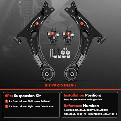 A-Premium 4Pcs Front Suspension Kit, Lower Control Arm, Lower Ball Joint, Compatible with Toyota Corolla 2009-2013, Matrix 2003-2008, Pontiac Vibe 2003-2008 - Image 4