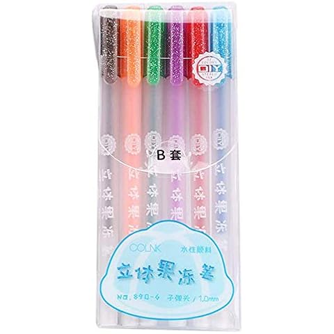 3D DIY Painting Jelly Pen Set, 6/12Colors Self Outline Watercolor Gel Ink Pens,Sparkled Assorted Colors Gel Pens,for DIY Album Card Scrapbooks Writing Drawing (B) Cover