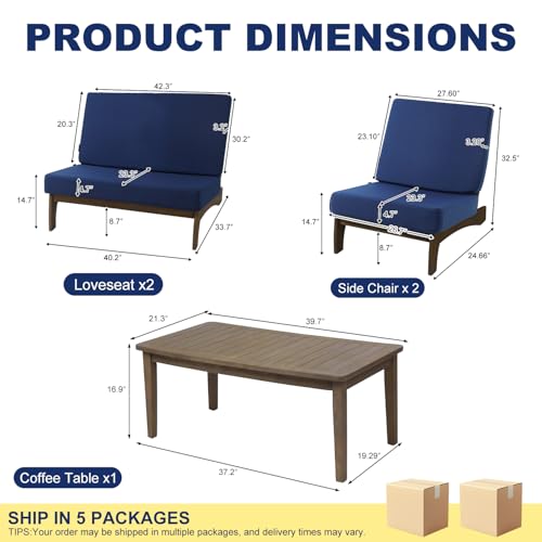 Image of Pia Ricoo 4 Piece Patio Furniture Sets, Outdoor Furniture with 2 Chairs & Coffee Table, Patio Conversation Set for Backyard, Deck, Lawn, Navy