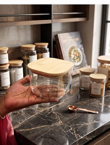 The Elmas Store 6 Pcs Borosilicate Glass Jars with Pinewood Tray - Image 6