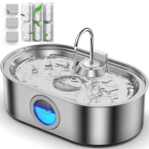 3.4Gal Dog Water Fountain for Large Dogs, 13L Stainless Steel Large Pet Fountain with Deeper & Wider Drinking Area, Automatic Dog Water Bowl Dispenser with Water Window (with 3 Filters)