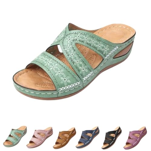 Orthopedic Wedge Sandals for Women Dressy With Arch Support Slip On Outdoor Summer Beach Vacation Slides Shoes (Green,25.5 cm) [
