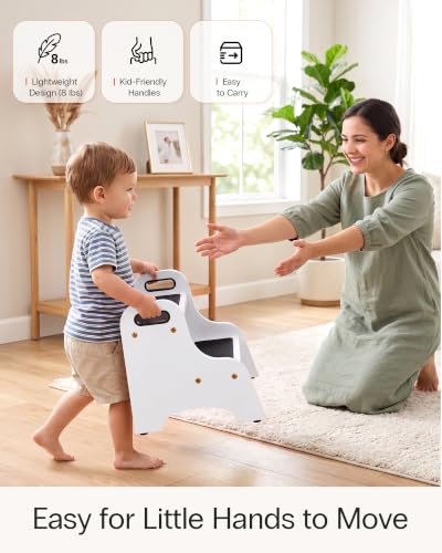 Image of StrongTek Wood 2 Step Stool, White | Non-Slip Surface, Portable Handles, Skid Resistant Foot Pads, 350 lb Capacity