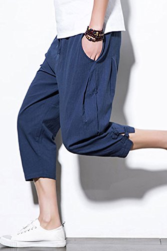 sandbank Men¡¯s Casual Drawstring Linen Short Summer Loose Harem Capri Yoga Pants2