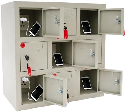 Metal Cell Phone Locker with Charging Outlets, Keyed Storage Cabinet for Employee Lockers, Secure Lockers for Schools & Gyms, Durable and Convenient Solution