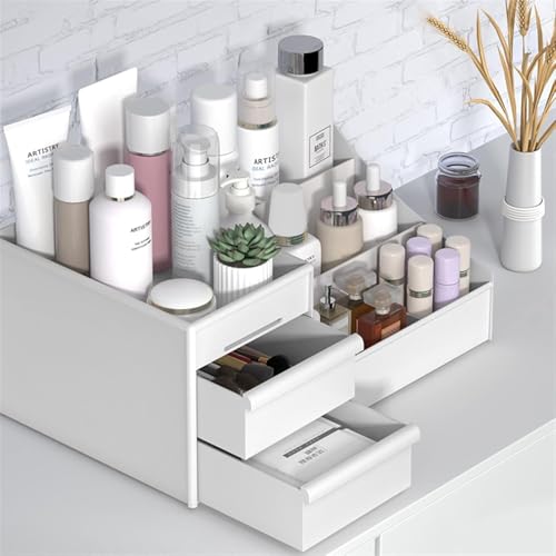 Organizador de Mesa Multiuso com Gavetas Porta Caneta Maquiagem Cosm&eacute;ticos Branco