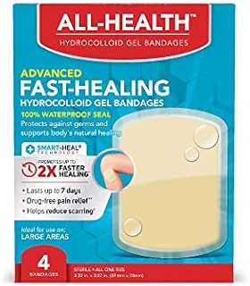 All Health All Health Advanced Fast Healing Hydrocolloid Gel Bandages, Large Wound Dressing, 4 ct | 2X Faster Healing for First Aid Blisters or Wound Care