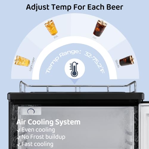 Image of IDEALHOUSE 152L 5.4 Cu. ft Double Tap Beer Kegerator, Compact Draft Beer Keg Refrigerator Dispenser with Imitation Stainless Steel Door, Beverage Cooler for Home Bar, Party & Small Commercial Use