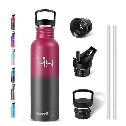 HoneyHolly Botella Agua Acero Inoxidable, 1000ML con Pajita, Botellas de Agua, Sin BPA, Botella de Agua Deportiva, Reutilizable con Filtro, Botella Gym, para Viaje, Exterior, Oficina, Hogar