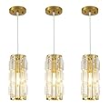XLHYTF Pendant Lights Modern Gold Pendant Light, Mini Crystal Pendant lamp, Adjustable Pendant Lighting for Kitchen, Dining Room, and Bedroom (Gold Pack of 3)