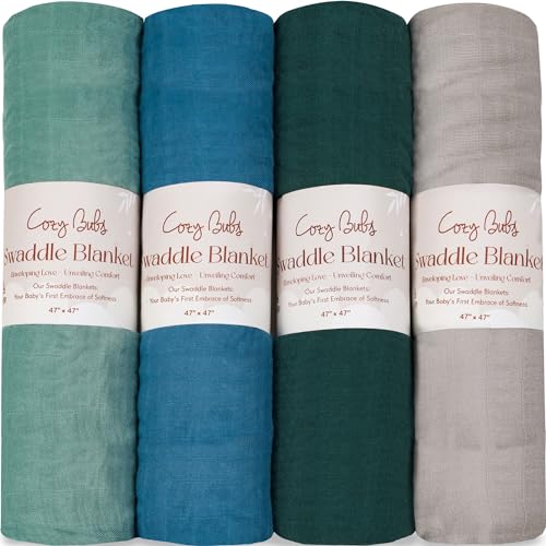 Image of CozyBubs Muslin Swaddle Blankets - Breathable and Skin-Friendly Swaddle Blanket for Boys and Girls - Perfect Nursery Essential and Baby Shower Party Gift - 47 x 47 inches 4-Pack