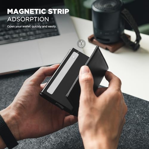 Image of VULKIT Pop up Card Wallet Minimalist Cash Wallets RFID Blocking Leather Smart Credit Card Holder with ID window for Men, Top-Grain Cowhide Black, Classic