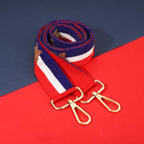 Image of Beaded 4th of July Purse Strap USA Purse Strap Replacement Red White and Blue Patriotic Crossbody Shoulder Bag Straps 4th of July Outfits (Style H)