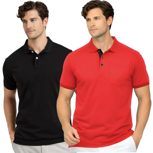 Image of Men's Premium Cotton Pique Polo T-Shirt, Classic Fit Short Sleeve Casual Summer Shirt, Soft & Breathable Fashion Polo