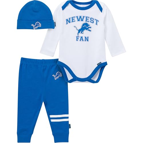 Image of Gerber NFL baby-boys 3-piece Onesie Bodysuit, Active Pant and Cap Set