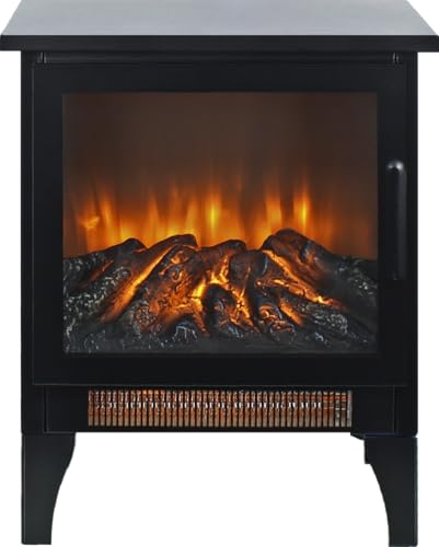 17-Inch Freestanding Electric Fireplace Stove - CSA/UL Certified, 3D Flame Effect, 1400W/700W Dual Heat, 400 Sq Ft Coverage, 3-Sided Panoramic View, Removable Feet & Safe for All Homes