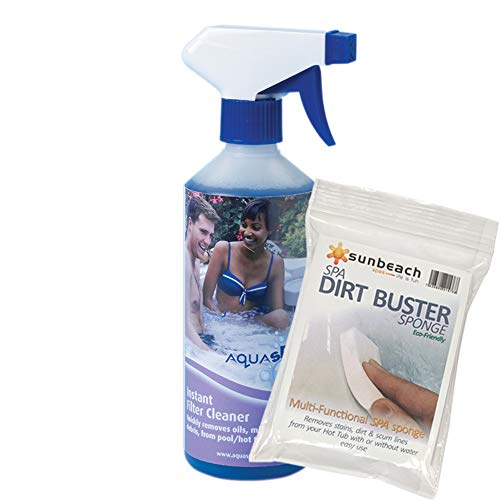 AQUASPARKLE 0.5L Instant Filter Cleaner for Hot Tubs & Spa with FREE Sunbeach Dirt Buster Sponge