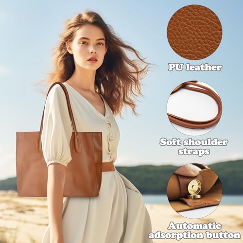 FuninCrea work tote bags for women, Waterproof Large Purse, Faux Leather Shoulder Bag Women's Handbags for Work Shopping3