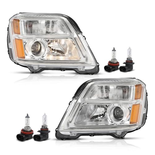 G-PLUS Projector Headlights Compatible with GMC Terrain (submodel: SLE, SLT) 2010-2015 /Fit Terrain SL 2015 Left Driver & Right Passenger Clear Lens Chrome Housing Bumper Headlamps,faros delanteros