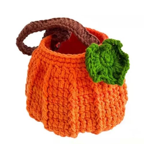Crochet Pumpkins Bag, Orange Pumpkin Basket, Halloween Pumpkin Bags, Halloween Candy Bags, Plush Trick or Treat Bucket, Knit Pumpkins for Kids Child Play Trick or Treat Snack Basket Bag
