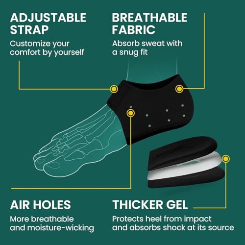 Image of Vn care Heel Protector Pads for Pain Relief for Men & Women | Silicone Gel Heel Pads for Plantar Fasciitis, Heel Pain & Heel Spur | Orthotic Heel Cushion Support, Soft & Reusable Heel Protectors (1 Pair) Black