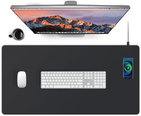 Mouse Pad with Wireless Charging, PU Leather Fast Charging Gaming...