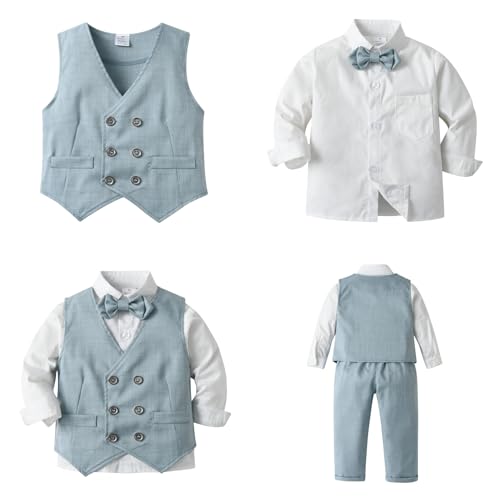 Image of Mud Kingdom Boys Suits for Weddings White Shirts, Vests and Pants Clothes Sets