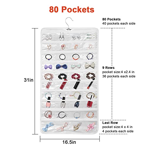 Linkstyle 160 Pocket Hanging Jewellery Organiser, Double-Sided Travel Jewelry Storage Roll, Jewelry Holder Bag with Hook, 2 PCS - Image 3