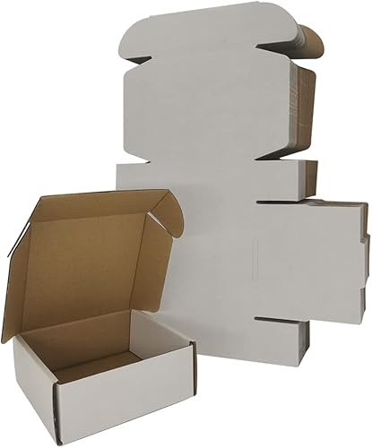 Rnisda Cajas de envío pequeñas de 5 x 5 x 2 pulgadas, paquete de 25 sobres de cartón corrugado blanco, suministros de embalaje para pequeñas