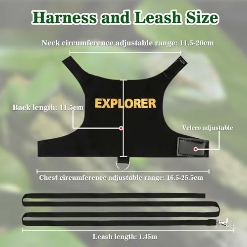 Image of 3 Pcs Lizard Leash and Hharness Set, Adjustable and Bearded Dragon Harness to Prevent Escape, Reptile Leash with Bamboo Dragonfly Helmet, Suitable for Reptiles of Various Sizes, EXPLORER