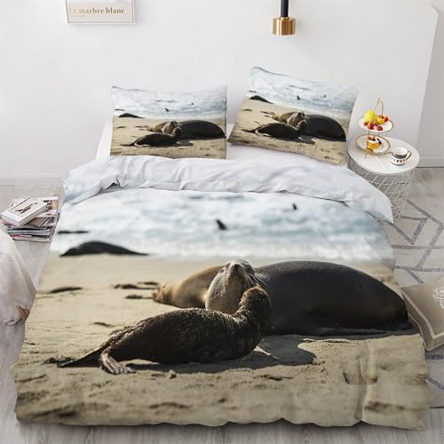 Parure de lit lion de mer 220x240 cm de qualité supérieure en microfibre douce