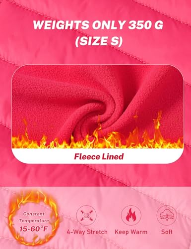 MoFiz Fleecejacke Damen Winterjacke Leichte Daunenjacke Stehkragen Sweatjacke ohne kapuze mit Reißverschluss Rosa Größe US S/EU M