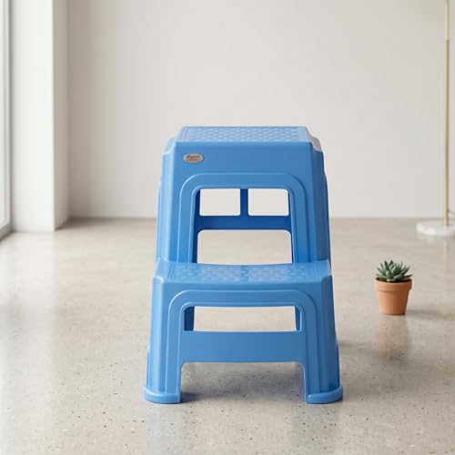 Image of Oaknest Supreme Multipurpose Plastic 2-Step Stool for Kids & Adults - Anti-Slip Lightweight Stepping Stool for Kitchen, Bathroom & Home - French Blue, 1 Piece