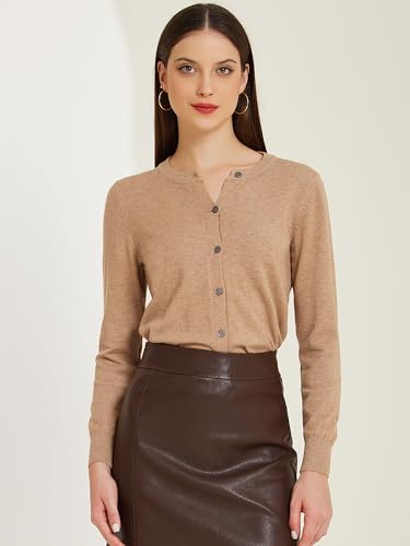 Image of Allegra K Women's Lightweight Button Cardigan Crewneck Long Sleeve Sweaters