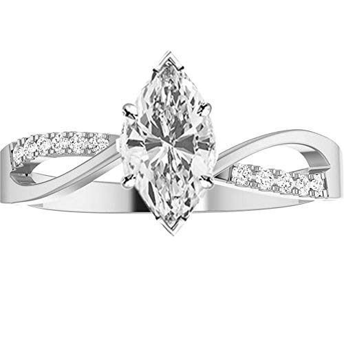 0.45 Ctw 14K White Gold Elegant Intertwine Twisting Split Shank Marquise Cut Diamond Engagement Ring (0.37 Ct G Color SI1 Clarity Center Stone)
