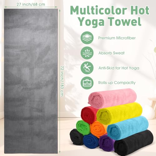 Breling 10 Pcs Hot Yoga Towels Bulk Non Slip Microfiber Anti Slip Absorbent Multicolor Wicking Pilates Yoga Mat Towel for Women Men Pilates, 27" x 72" (Classic) - Thumbnail 2