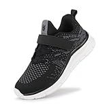 Tobfis Boys Girls Kids Arch Support Strap Athletic Running Tennis School Shoes Breathable Walking Sneakers,Knit Black,10 M US Toddler