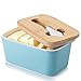 Burriera in Porcellana con Coperchio in Legno e Coltello da Burro, Candiicap Portaburro Per il Frigo, Contenitore per Tutti i Tipi di Burro (Blu Opaco)