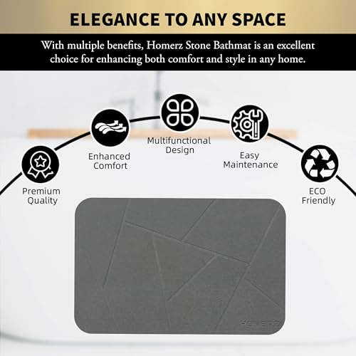 Non-Slip Stone Bath Mat - Eco-Friendly and Quick-Dry (Dark Gray, 23.6 x 15.3)