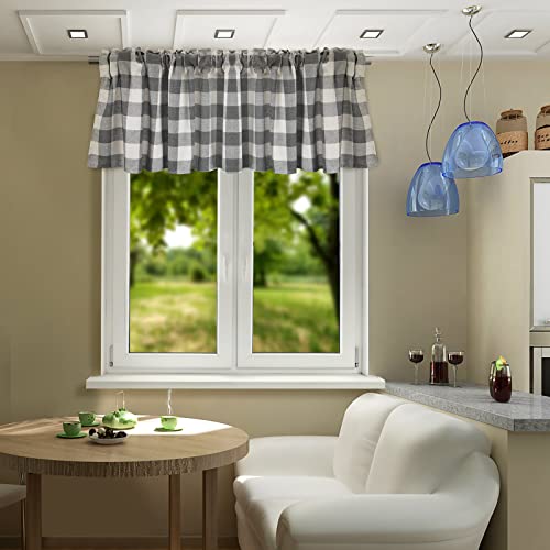 Tatuo Buffalo Plaid Curtains Buffalo Window Valances Farmhouse Design Window Decor Rod Pocket Valances For Kitchen, Bathroom, Living Room, 16 X 56 Inch (Grey-White, 2 Pieces) #TOP2