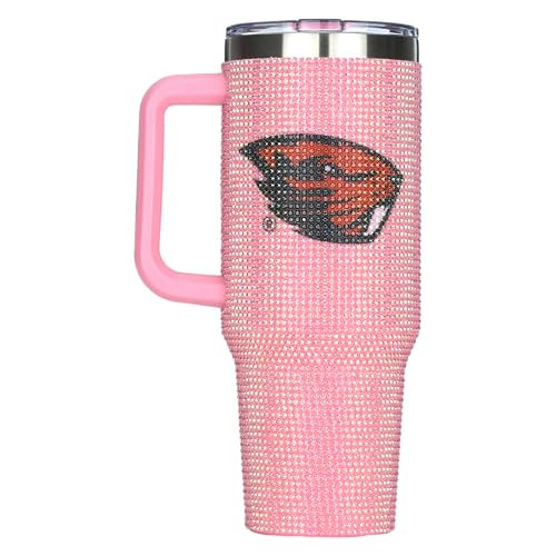 Image of The Memory Company NCAA Pink Bling 40oz Stainless Steel Water Tumbler, Double Wall Vacuum Insulated Game Day Bottle, Rhinestone Design with Handle Lid and Straw