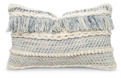 VAGMINE Handwoven Boho Stripe 12x20 Lumbar Pillow Cover, Dusty Blue