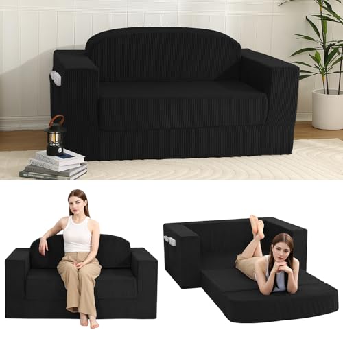Sofá cama plegable MeMoreCool convertible en colchón con reposabrazos color negro 2