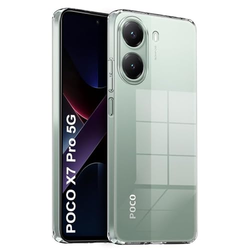 Image of Amazon Brand-Solimo Mobile Cover for Poco X7 Pro 5G (Soft & Shockproof Back Case with inbuilt Cushioned Edges), Clear