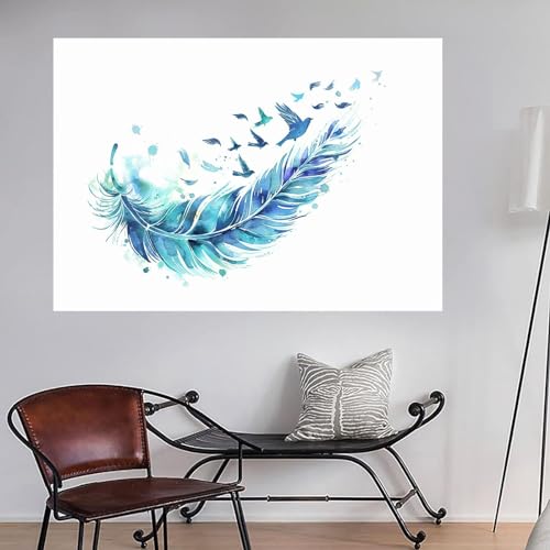 Tableau plume abstrait 40x60cm encadré pour déco murale