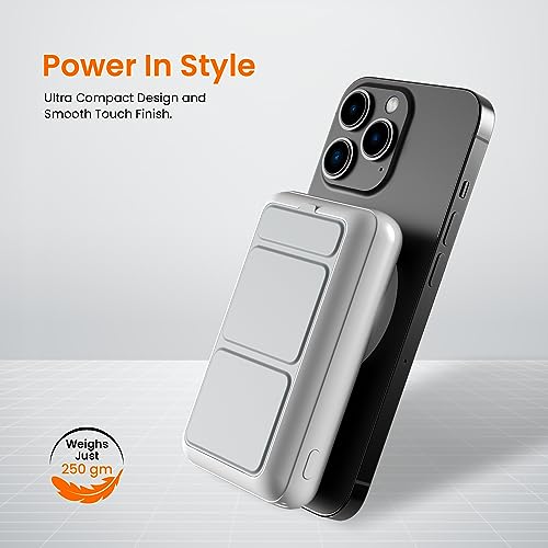 Image of Portronics Wirecell 10 10000mAh 15W Magnetic Wireless Power Bank with 22.5 Wired Output Compatible with iPhone 12 & Above, Samsung Galaxy Z Fold 2, S20 FE, S6 Edge & Other QI enables Devices(White)