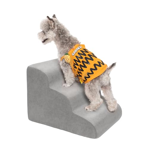 MEWANG Dog Stairs for Small & Medium Dogs and Old Cats –3/4/ 5 Steps High-Density Foam Pet Ramp for Bed & Couch, Non-Slip, Washable Cover, Grey (Round Corner, 3 Steps: 17.95''×14.96''×13.70'', 2)