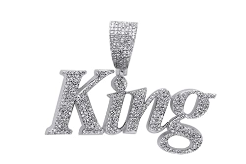 Ssjewel Custom Iced Out Letter KING Hip Hop Pendant Men's Custom Name Small Pendant 2 Ct Round Diamond 14k Gold Plated 925 Sterling Silver Charm Personalized Letters Necklace Gift For Love One