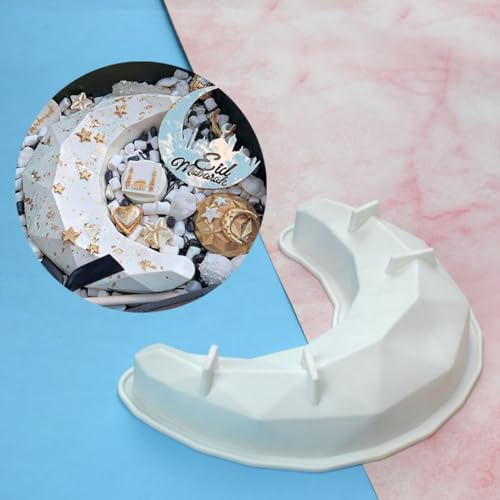 mostsom 3D Diamond Moon Silicone Mold Cake Chocolate Baking Sugarcraft Mould Fondant Decor Soap Wax Mold Big Moon Mould (Moon H_7.4X3X1.8 inch)